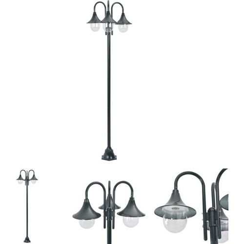 8721031332732 - Garten-Pollerleuchte E27 220 cm Aluminium 3-Laterne Dunkelgrün - Außenbeleuchtung - Grün - The Living Store