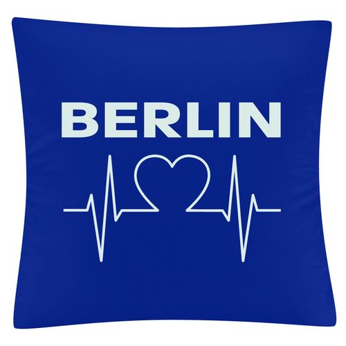 4068859032807 - multifanshop Kissenbezug - Berlin blau - Herzschlag - Druck weiß - Kissen