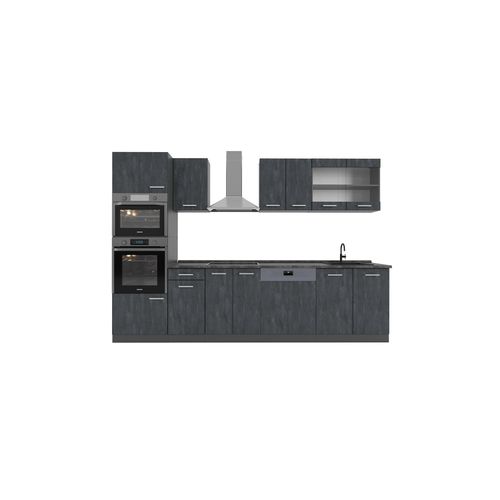 4066731403080 - Küchenzeile R-Line 300 cm Schwarz Beton Anthrazit mit Arbeitsplatte Weiß-Marmor 4066731403080 - Küchenzeile R-Line 300 cm Schwarz Beton Anthrazit mit Arbeitsplatte Weiß-Marmor