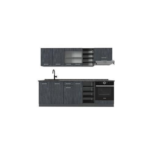 4066731403257 - Küchenzeile R-Line 240 cm Schwarz Beton Anthrazit mit Arbeitsplatte Eiche 4066731403257 - Küchenzeile R-Line 240 cm Schwarz Beton Anthrazit mit Arbeitsplatte Eiche
