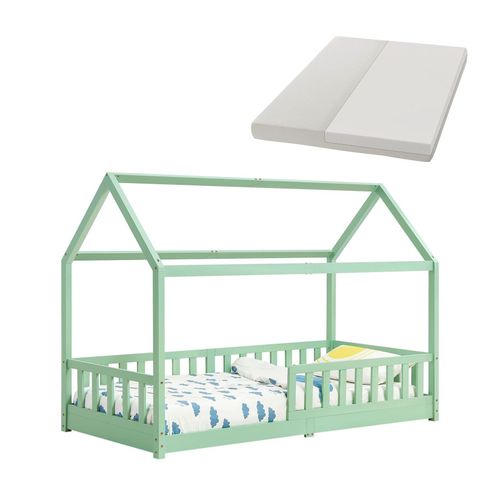 4260565527756 - Kinderbett Marli 90 x 200 cm mit Matratze Rausfallschutz Lattenrost & Dach - Massivholz Hausbett für Kinder - Bett in Mint - Juskys 4260565527756 - Kinderbett Marli 90 x 200 cm mit Matratze Rausfallschutz Lattenrost & Dach - Massivholz Hausbett für Kinder - Bett in Mint - Juskys