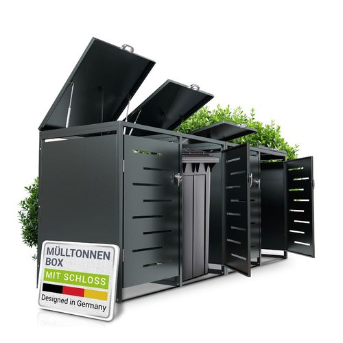 4262437183435 - Mülltonnenbox Arel 4er - Metall Gartenbox für Mülltonnen - Aufbewahrungsbox Anthrazit