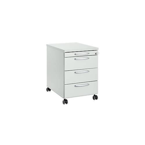 4251898813517 - Rollcontainer 1333 3 Schübe & 1 Utensilienauszug abschließbar runde Griffe Holz Stahl Kunststoff B 434 x T 600 x H 613 mm lichtgrau 4251898813517 - Rollcontainer 1333 3 Schübe & 1 Utensilienauszug abschließbar runde Griffe Holz Stahl Kunststoff B 434 x T 600 x H 613 mm lichtgrau