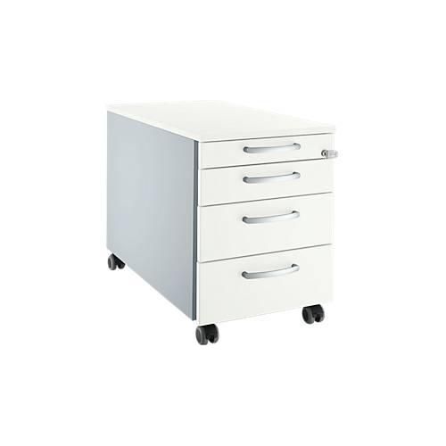 4250510832349 - Pure Rollcontainer 1233 3 Schübe & 1 Utensilienauszug abschließbar Rundgriffe B 435 x T 765 x H 577 mm weißalu weißalu weiß