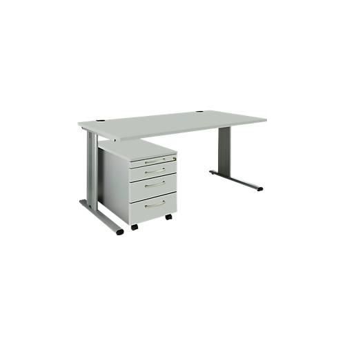 4250510821930 - Pure 2-tlg Büromöbel-Set PLANOVA BASIC Schreibtisch B 1600 mm lichtgrau weißalu mit Kabelkanal + Rollcontainer 1233 4250510821930 - Pure 2-tlg Büromöbel-Set PLANOVA BASIC Schreibtisch B 1600 mm lichtgrau weißalu mit Kabelkanal + Rollcontainer 1233