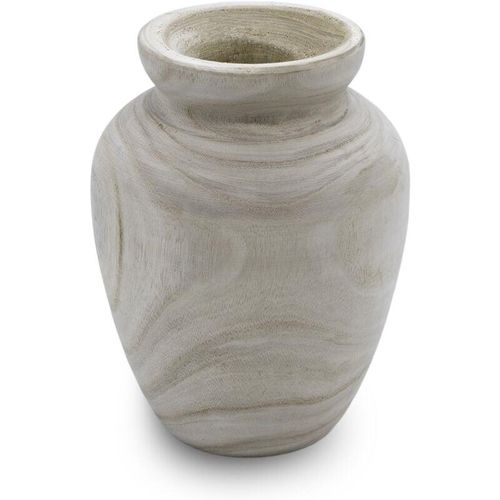 4262371539886 - Design Holz Blumen Vase oval - natur   22 cm - Holzvase Dekoration naturbelassen - natürliche Tischdeko Fensterdeko für Kunstpflanzen Pampasgras