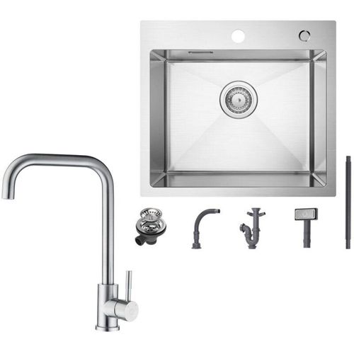 0709688538910 - Cecipa Max - Spülbecken mit 1 Becken 50×45CM Edelstahlspüle Gebürstete + Gebürstete Küchenarmatur 360° drehbar Höhe 345 mm 0709688538910 - Cecipa Max - Spülbecken mit 1 Becken 50×45CM Edelstahlspüle Gebürstete + Gebürstete Küchenarmatur 360° drehbar Höhe 345 mm