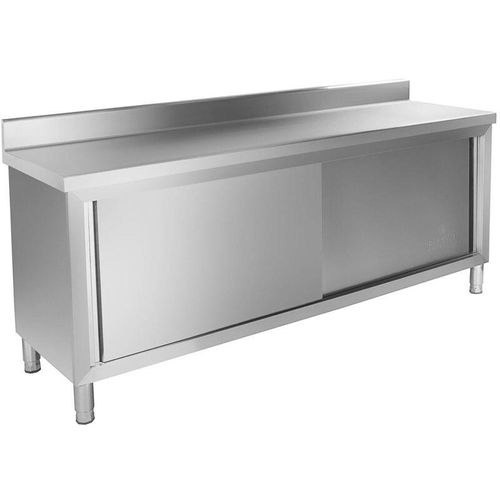 4260223028205 - Royal Catering - Arbeitsschrank Edelstahl Arbeitsplatte Schiebetüren Arbeitstisch 160kg Schrank