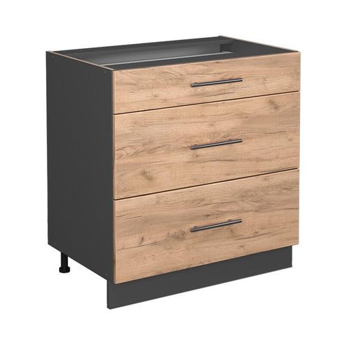 4066731399680 - Küchenunterschrank Fame-Line Goldkraft Eiche 80 cm mit 3 Schubladen ap Eiche Vicco