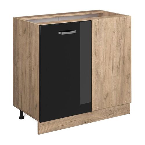 4066731389315 - Eckschrank R-Line Schwarz Hochglanz 86 cm  ap Eiche Vicco