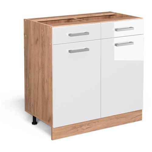 4066731395927 - Küchenunterschrank R-Line Weiß Hochglanz 80 cm  ap Eiche Vicco