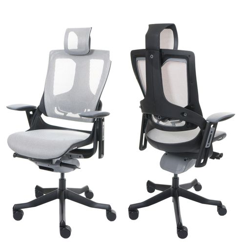 4057651633077 - Bürostuhl MERRYFAIR Adelaide Schreibtischstuhl Drehstuhl Polster Netz ergonomisch ~ weiß-grau Gestell schwarz