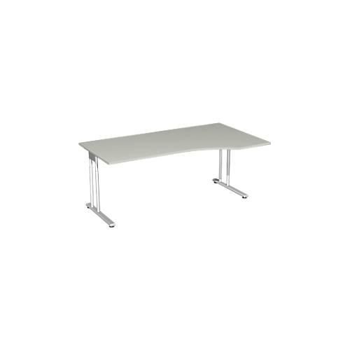 4038933479705 - Schreibtisch mit Ansatz PALENQUE C-Fuß Freiform manuelle Höhenverstellung Ansatz rechts B 1800 x T 800 1000 x H 680-820 mm lichtgrau 4038933479705 - Schreibtisch mit Ansatz PALENQUE C-Fuß Freiform manuelle Höhenverstellung Ansatz rechts B 1800 x T 800 1000 x H 680-820 mm lichtgrau