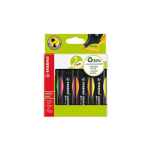 4006381436854 - Textmarker-Set GREEN BOSS 6070 4 Etui 4-farbig sortiert 2-5mm Keilspitze 4006381436854 4 Stück