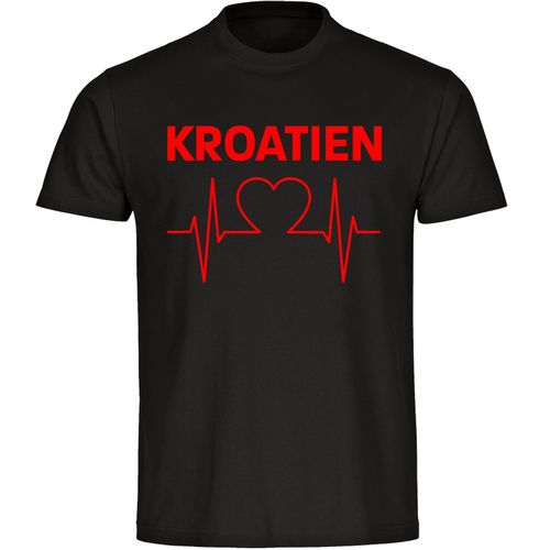 4068859473471 - multifanshop Herren T-Shirt - Kroatien - Herzschlag - Druck rot - Männer