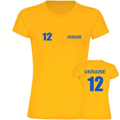 4068859298012 - multifanshop Damen T-Shirt - Ukraine - Trikot Nummer 12 - Druck blau - Frauen
