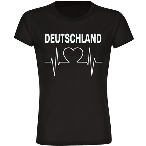 4068859270780 - multifanshop Damen T-Shirt - Deutschland - Herzschlag - Druck weiß - Frauen