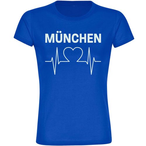 4068859039950 - multifanshop Damen T-Shirt - München blau - Herzschlag - Druck weiß - Frauen