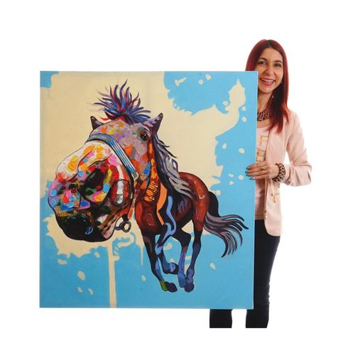 4052826182497 - Wandbild Pferd 100% handgemaltes Ölgemälde 3D-Bild Gemälde XL 100x90cm