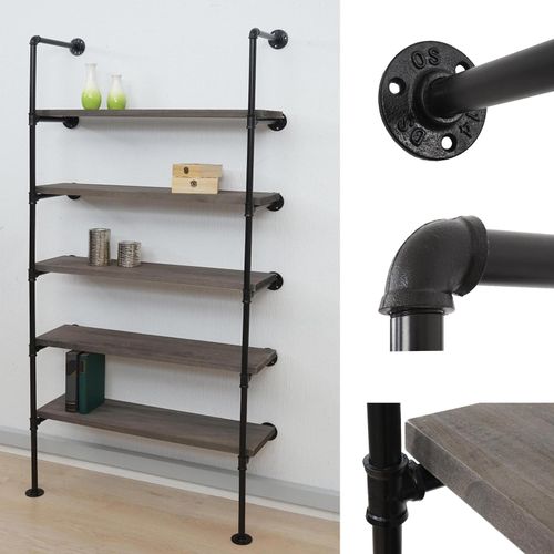 4057651561011 - Standregal MCW-C45 Wohnregal Bücherregal Ablageregal Industriedesign Holz Metall 165x80x28cm ~ grau-braun