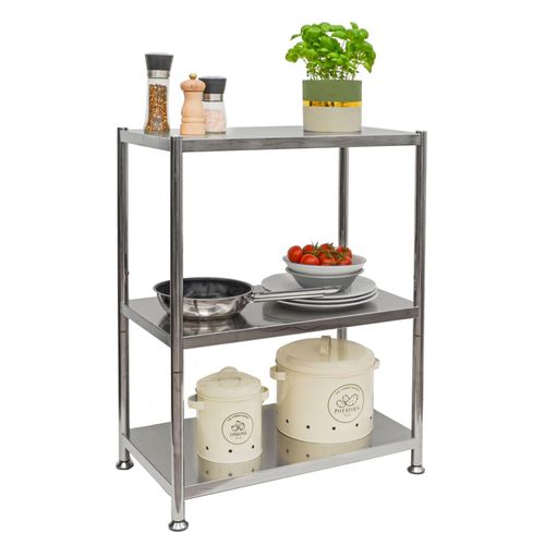 4057216045284 - Shelfr - 3 Ebenen Edelstahl Regal - 61x36x82 Schwerlastregal bis 60kg - Metallregal Küche - silber 4057216045284 - Shelfr - 3 Ebenen Edelstahl Regal - 61x36x82 Schwerlastregal bis 60kg - Metallregal Küche - silber