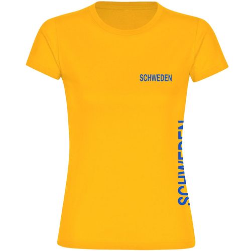 4068859492090 - multifanshop Damen T-Shirt - Schweden - Brust & Seite - Druck blau - Frauen