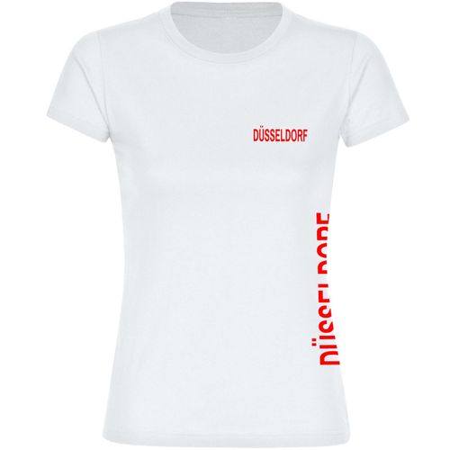 4068859074067 - multifanshop Damen T-Shirt - Düsseldorf - Brust & Seite - Druck rot - Frauen