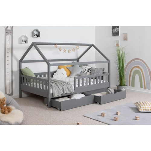 4251105969280 - TiCAA Kinderbett Hausbett Montessori Kay 90x200 100x200 cm 120x200 cm 140x200 für Jungen & Mädchen mit Schubladen Rausfallschutz & Rolllattenrost - aus Kiefer Massivholz für Kinderzimmer 4251105969280 - TiCAA Kinderbett Hausbett Montessori Kay 90x200 100x200 cm 120x200 cm 140x200 für Jungen & Mädchen mit Schubladen Rausfallschutz & Rolllattenrost - aus Kiefer Massivholz für Kinderzimmer