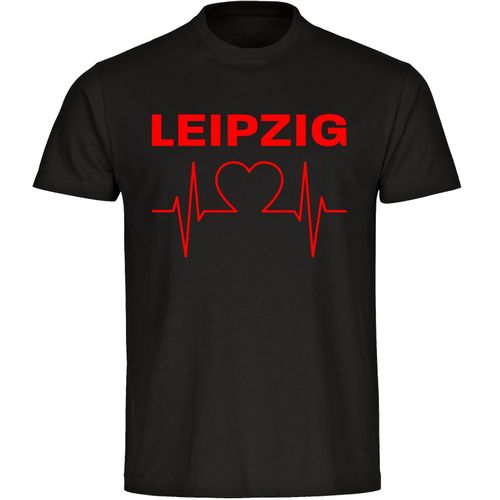 4068859111663 - multifanshop Herren T-Shirt - Leipzig - Herzschlag - Druck rot - Männer