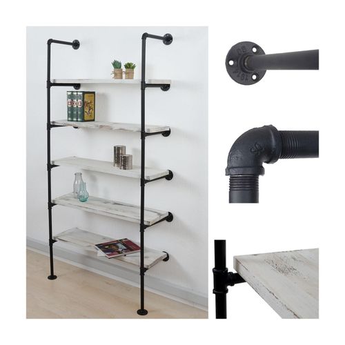 4057651201733 - Standregal MCW-C45 Wohnregal Bücherregal Ablageregal Industriedesign Holz Metall 165x80x28cm ~ weiß