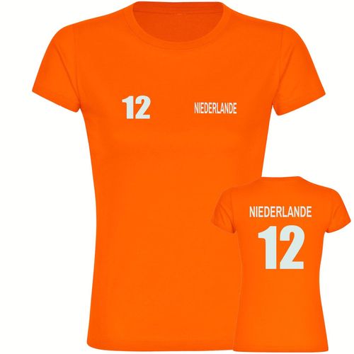 4068859458027 - multifanshop Damen T-Shirt - Niederlande - Trikot Nummer 12 - Druck weiß - Frauen