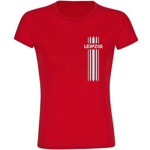 4068859126841 - multifanshop Damen T-Shirt - Leipzig - Streifen - Druck weiß - Frauen