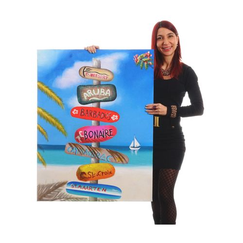 4057651057576 - Wandbild Straßenschild 100% handgemaltes Ölgemälde Gemälde XL 100x75cm
