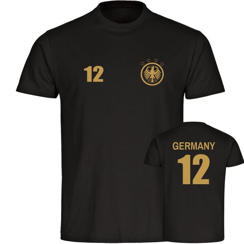 4068859348175 - multifanshop Herren T-Shirt - Germany - Adler Retro Trikot 12 Gold - Druck gold metallic - Männer