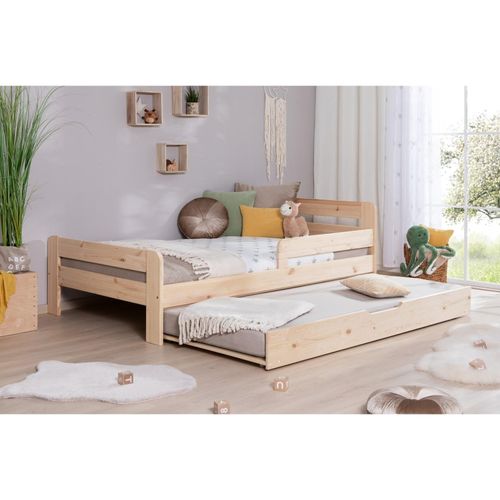 4251105970828 - TiCAA Einzelbett Kinderbett Jugendbett Bennet mit Zusatzbett Rausfallschutz & Lattenrost für Schlafzimmer Kinderzimmer Kiefer Massivholz Bettgestell 120 x 200 cm 4251105970828 - TiCAA Einzelbett Kinderbett Jugendbett Bennet mit Zusatzbett Rausfallschutz & Lattenrost für Schlafzimmer Kinderzimmer Kiefer Massivholz Bettgestell 120 x 200 cm
