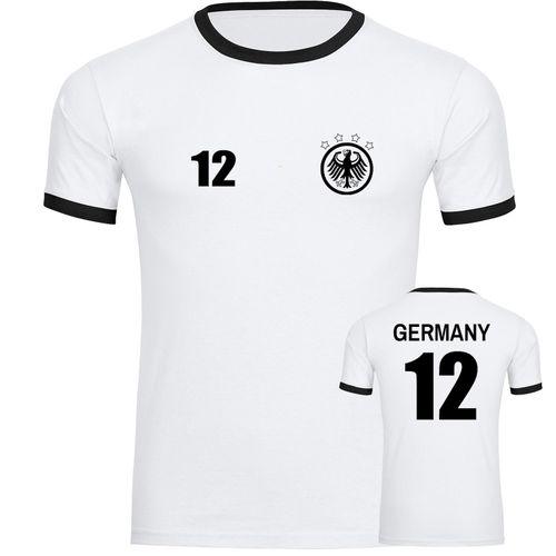 4068859368371 - multifanshop Kontrast T-Shirt - Germany - Adler Retro Trikot 12 - Druck schwarz - Männer 4068859368371 - multifanshop Kontrast T-Shirt - Germany - Adler Retro Trikot 12 - Druck schwarz - Männer