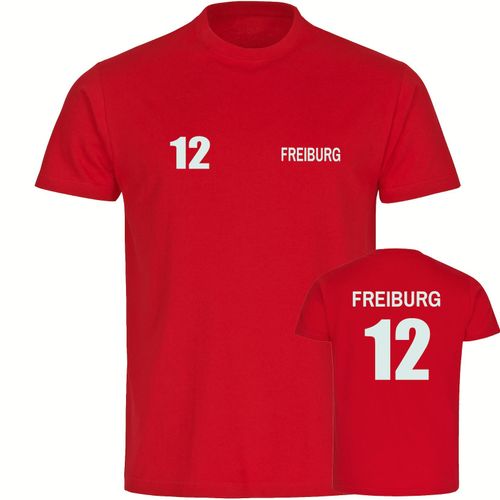 4068859092405 - multifanshop Herren T-Shirt - Freiburg - Trikot Nummer 12 - Druck weiß - Männer