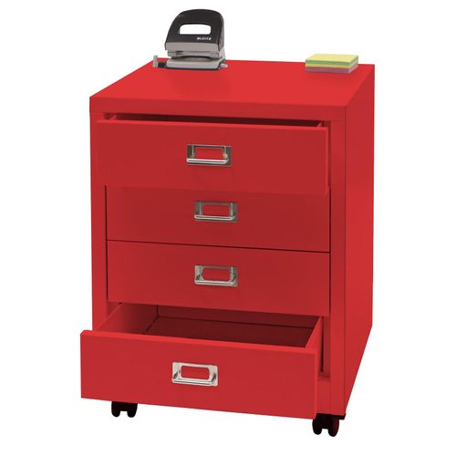 4057651575605 - Rollcontainer MCW-L49 Schubladenschrank Stahlschrank Aktenschrank Metall 55x40x41cm 4 Schubladen ~ rot