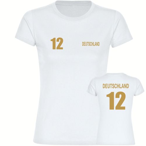 4068859268725 - multifanshop Damen T-Shirt - Deutschland - Trikot Nummer 12 Gold - Druck gold metallic - Frauen