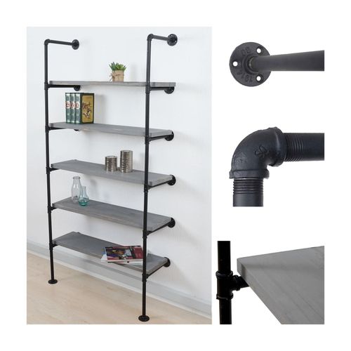 4057651201764 - Standregal MCW-C45 Wohnregal Bücherregal Ablageregal Industriedesign Holz Metall 165x80x28cm ~ grau 4057651201764 - Standregal MCW-C45 Wohnregal Bücherregal Ablageregal Industriedesign Holz Metall 165x80x28cm ~ grau