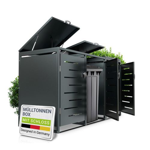 4262437183428 - Mülltonnenbox Arel 3er - Metall Gartenbox für Mülltonnen - Aufbewahrungsbox Anthrazit