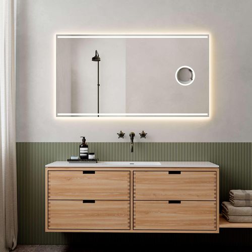 5705387012176 - Badspiegel LOEVSCHALL Focus Spiegel mit Beleuchtung Integrierter Schminkspiegel weiß B H T 140cm x 75cm x 25cm LED licht Dänisches Design Lichtspiegel x5 Vergrößerung B140cm H75cm T25cm