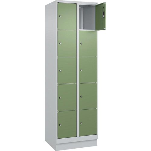 4066681683662 - 5er-Schließfachschrank Classic PLUS 2 Abteile lichtgrau   resedagrün B 600 mm 10 Fächer mit Bodensockel