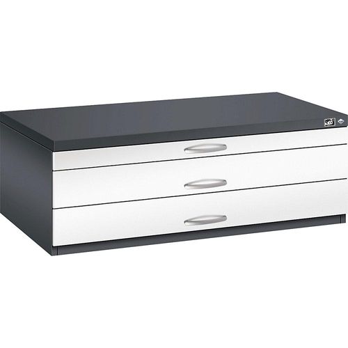4062084478522 - Zeichnungsschrank DIN A1 3 Schubladen Höhe 420 mm schwarzgrau verkehrsweiß C+P 4062084478522 - Zeichnungsschrank DIN A1 3 Schubladen Höhe 420 mm schwarzgrau verkehrsweiß C+P