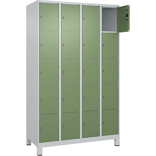 4066681682313 - 5er-Schließfachschrank Classic PLUS 4 Abteile lichtgrau resedagrün B 1200 mm 20 Fächer mit Füßen 4066681682313 - 5er-Schließfachschrank Classic PLUS 4 Abteile lichtgrau resedagrün B 1200 mm 20 Fächer mit Füßen