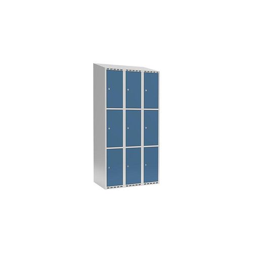 7042424846690 - 3er-Schließfachschrank Fydor 3 Abteile lichtgrau brillantblau B 900 mm 3 Abteile schräge Dachform Zylinderschloss 7042424846690 - 3er-Schließfachschrank Fydor 3 Abteile lichtgrau brillantblau B 900 mm 3 Abteile schräge Dachform Zylinderschloss