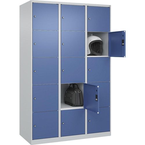 4067521352601 - 5er-Schließfachschrank Classic PLUS 3 Abteile lichtgrau fernblau B 1200 mm 15 Fächer mit Bodengleitern C+P 4067521352601 - 5er-Schließfachschrank Classic PLUS 3 Abteile lichtgrau fernblau B 1200 mm 15 Fächer mit Bodengleitern C+P