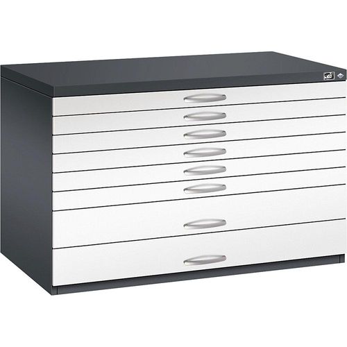 4062084478676 - Zeichnungsschrank DIN A1 8 Schubladen Höhe 760 mm schwarzgrau   verkehrsweiß C+P