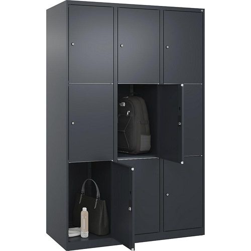4067521352397 - 3er-Schließfachschrank Classic PLUS 3 Abteile grau B 1200 mm 9 Fächer mit Bodengleitern C+P