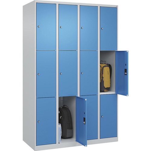4067521352991 - 3er-Schließfachschrank Classic PLUS 4 Abteile lichtgrau lichtblau B 1200 mm 12 Fächer mit Bodengleitern 4067521352991 - 3er-Schließfachschrank Classic PLUS 4 Abteile lichtgrau lichtblau B 1200 mm 12 Fächer mit Bodengleitern